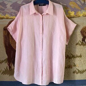 Lauren Ralph Lauren Black Label 3X Blouse Button Up Linen Blush Pink Cap Sleeve